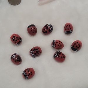 10 piece handmade Lampworked glass beads ladybug